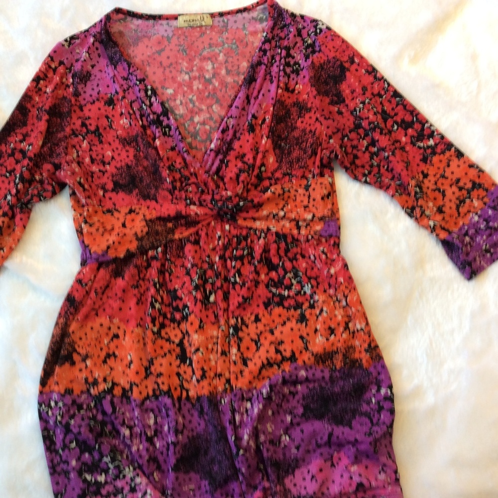 One World Shirt Top S Twist Front Slinky Red Black - Picture 7 of 8